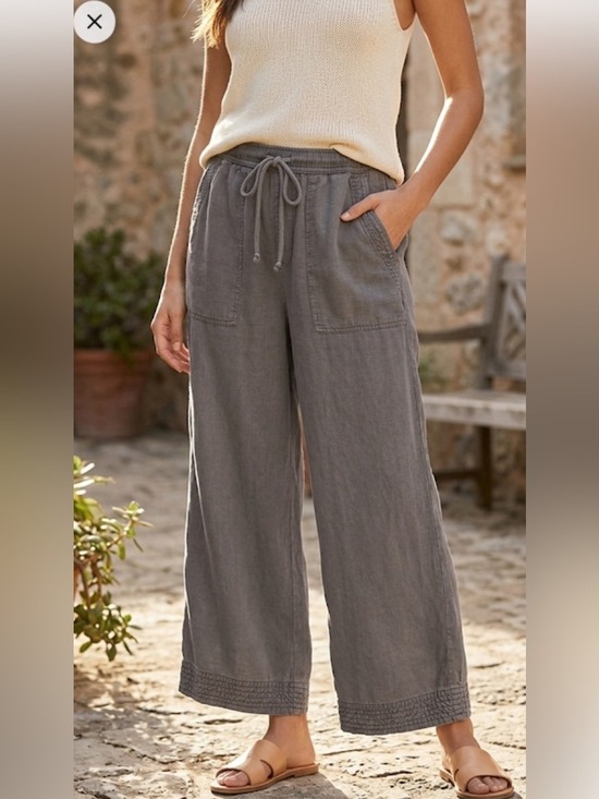 Joie Pants - Wide Leg Linen Lyocell Blend Pants Medium Gray Blue Drawstring Relaxed